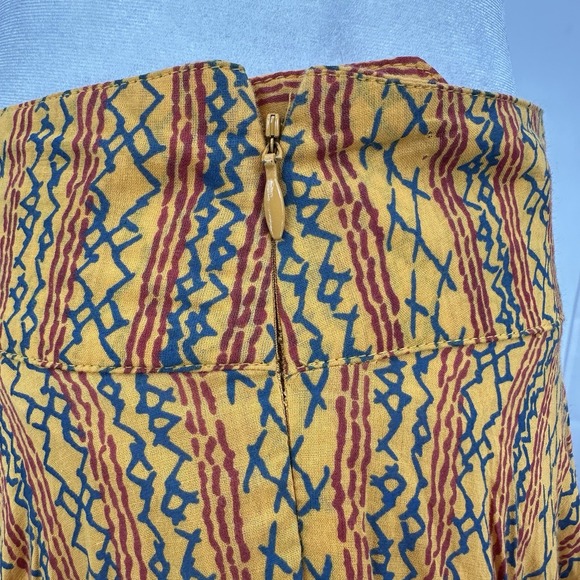 British India Traveller Cotton Flared Maxi Skirt Sz 3 Yellow Boho Ethnic Folk - Picture 9 of 11
